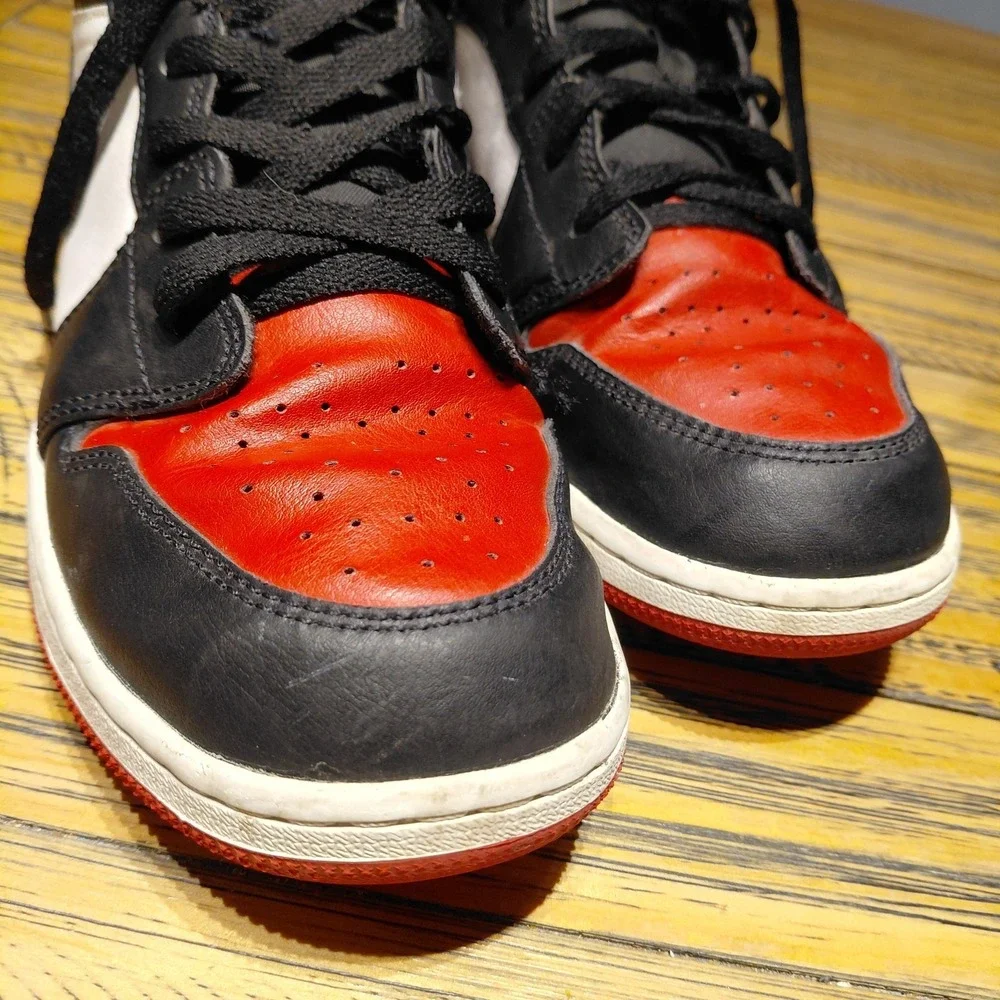 Nike Air Jordan 1 Low Bred Toe GS Sneakers Size 7Y Black Red White Youth Shoes